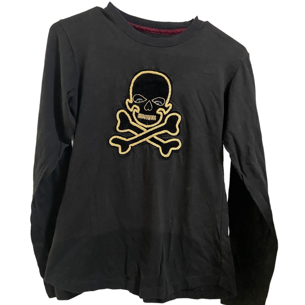 Skull & Crossbones Raised Stitched Graphic Long Sleeve T-Shirt Women’s M